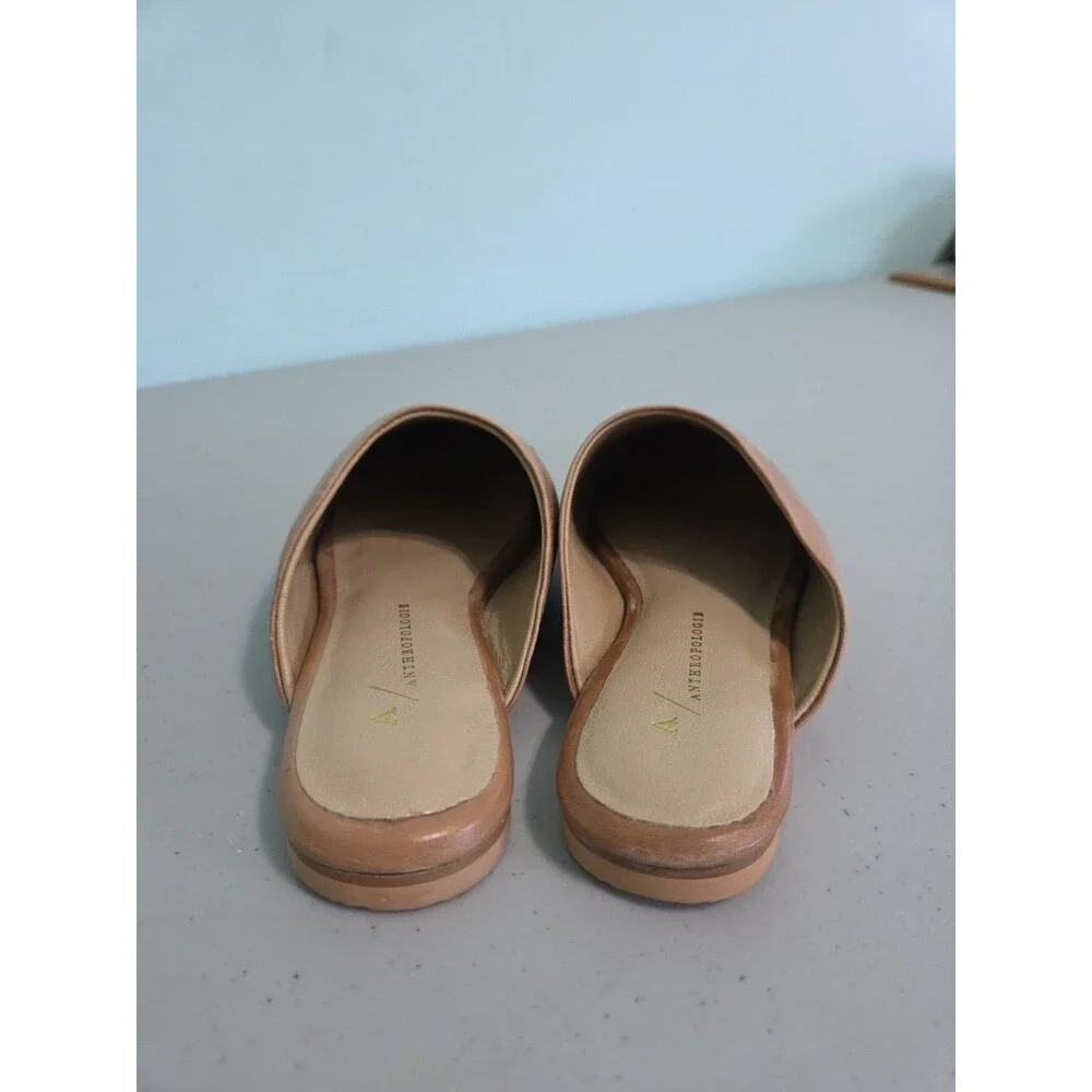 Anthropologie Pointed Toe Western Slides Honey Leather Sz 36